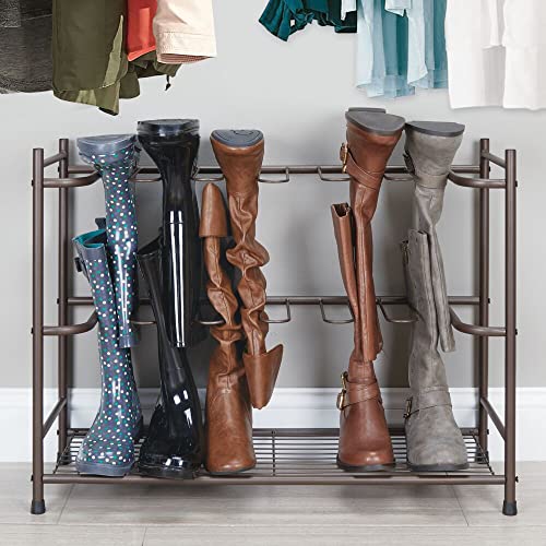 mDesign Boot Storage & Organizer Rack, Space-Saving Holder for Rain, Riding, Dress Boots - Holds 6 Pairs - Modern Design, Sturdy Steel - Espresso Brown - color: Espresso