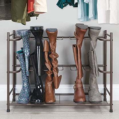 mDesign Boot Storage & Organizer Rack, Space-Saving Holder for Rain, Riding, Dress Boots - Holds 6 Pairs - Modern Design, Sturdy Steel - Espresso Brown - color: Espresso