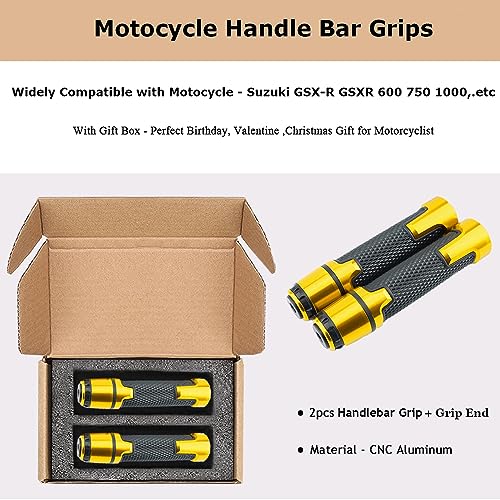2pcs 22mm Motocycle Handlebar Grip Ends Set for S.uzuki GSXR GSX-R GSXS 600 750 1000 (22mm 7/8" - Gold) - color: Handlebar - Gold