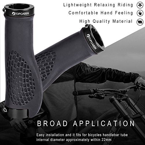 TOPCABIN Ergonomic Bike Grips - Widen Holding Rubber Grips with Aluminum LockGrips for Mountain & Road Bikes - color: Black