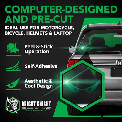 Bright Knight Decals Reflective Evil Eye Stickers, 6" x 3" Green Evil Eye Motorcycle Decals & Graphics for Bike & Motorcycle Helmet Stickers, Made in USA, 3 Pairs - color: Green