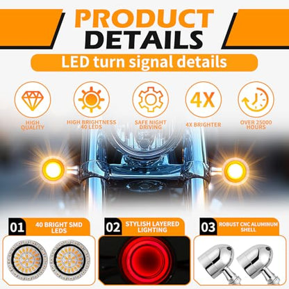 DREAMIZER Motorcycle Led Turn Signal Lights 2pcs,Bullet Blinker Motorcycle Front Rear Brake Light Universal Compatible with Harley Honda Suzuki Triumph Yamaha Bobber Cafe Racer Chopper - color: A-Rear/Chrome shell + yellow-red light