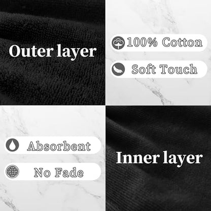 VOOVA & MOVAS Black Washcloths for Body 6PC, 8.3"x6.3" - 100% Cotton,Soft Absorbent Bath Mitt Wash Cloths with Hanging Loop, Bath Mitts for Shower - color: Black