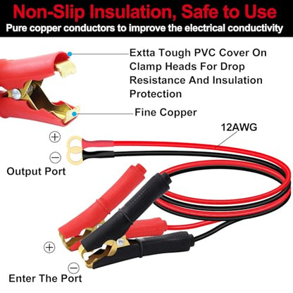 12AWG Battery Alligator Clips to O Ring 8mm Battery Power Clamp Cables 12V 24V, Apply to Inverter, Motorcycle, Car, Solar Controller is Connected (1 m /3.2FT) - size: 1 m /3.2FT