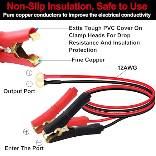 12AWG Battery Alligator Clips to O Ring 8mm Battery Power Clamp Cables 12V 24V, Apply to Inverter, Motorcycle, Car, Solar Controller is Connected (3 m /9.8FT) - size: 3 m /9.8FT