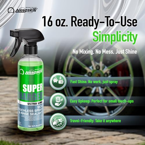 Nanoskin Ultra Line SUPER CHARGER SiO2 Touchless Spray-On/Rinse-Off Sealant 16 oz - Car Wash Paint & Glass Spray for Car Detailing | Safe for Cars, Trucks, Motorcycles, RVs & More | 100:1 Dilution - size: 16 Fl Oz (Pack of 1)