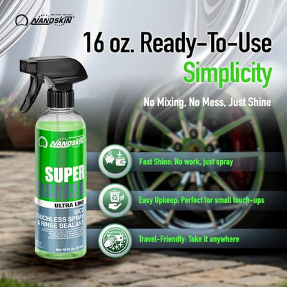 Nanoskin Ultra Line SUPER CHARGER SiO2 Touchless Spray-On/Rinse-Off Sealant 16 oz - Car Wash Paint & Glass Spray for Car Detailing | Safe for Cars, Trucks, Motorcycles, RVs & More | 100:1 Dilution - size: 16 Fl Oz (Pack of 1)