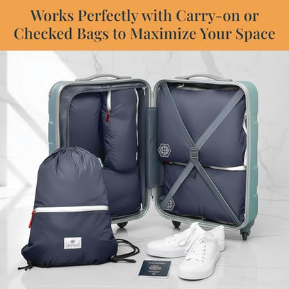 Extra Large Compression Packing Cube 6 Piece Set for Travel and Check Luggage by TRIPPED Travel Gear - color: Navy Blue