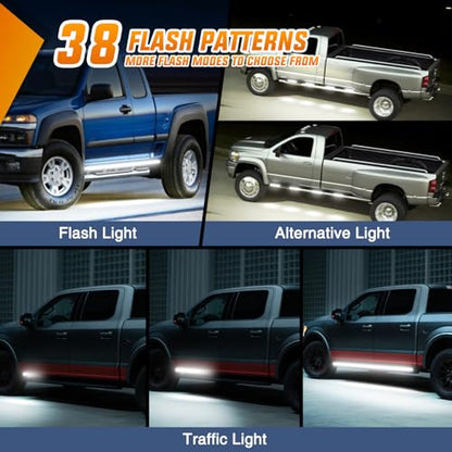 Nilight 2PCS 70 Inch Emergency Strobe Light Strip with Controller 864 LED White Running Board Lights Flexible Side Flashing Warning Caution Safety Waterproof for Truck Construction Pickup - color: White, size: Running Board Strobes w/Controller