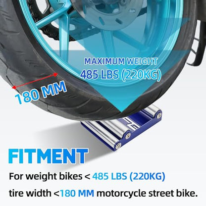 JFG RACING Motorcycle Wheel Cleaning Stand,Portable Wheel Roller Stand for Tire Cleaning & Chain Lubrication(Bikes<485 lbs & Tire Width<180 mm)-Blue - color: Blue