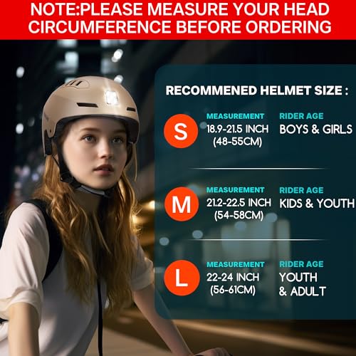 DKONI Bike Helmet with LED Lights Bicycle Helmets Commuter Cycling Helmet USB Rechargeable Front & Back LED Light Helmet for Adult Men Women - color: Gold, size: Large: 22-24 inch (56-61cm)