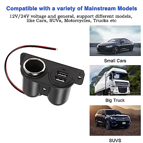 MEIRIYFA Dual USB Cigarette Lighter Socket Power Outlet Car Charger, 3.1A Dual USB + Cigarette Lighter 12/24V Power Adapter Replacement for Vehicle Truck SUV Motorcycle Boat