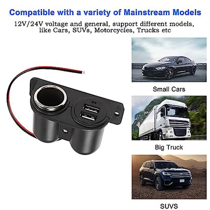 MEIRIYFA Dual USB Cigarette Lighter Socket Power Outlet Car Charger, 3.1A Dual USB + Cigarette Lighter 12/24V Power Adapter Replacement for Vehicle Truck SUV Motorcycle Boat