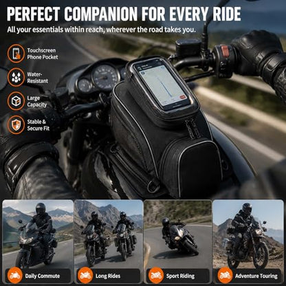 Motorcycle Tank Bag for GAS GAS EC 250 2015–2026, Magnetic & Strap Mount, Waterproof Black Fuel Pouch, Clear Touch Screen Phone Pocket, Anti-Slip Base Motorbike Luggage
