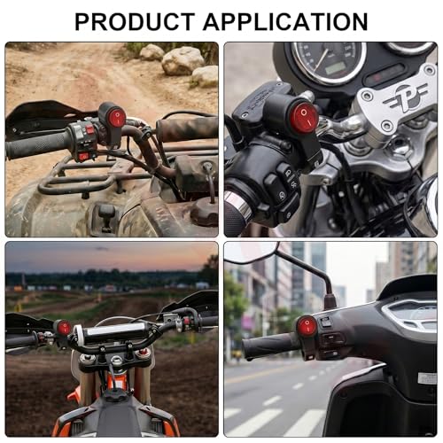 Universal 7/8" 22mm Motorcycle Handlebar Switch, 12V Waterproof Handle Bar ON Off Toggle Switch with Red LED Indicator Light for Motorcycle ATV Dirt Bike Scooter Marine Fog Light