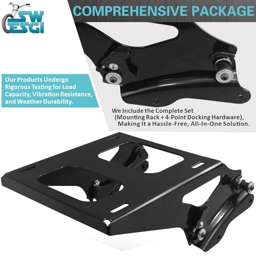 Luggage Rack 4 Point Docking Hardware Kit for Harley Detachable Tour Trunk Kit Two-Up Mounting Rack Compatible with Touring Road King Street Glide Road Glide Electra Glide 2014-2024 (Black) - color: 2014 UP Rack & Docking Black