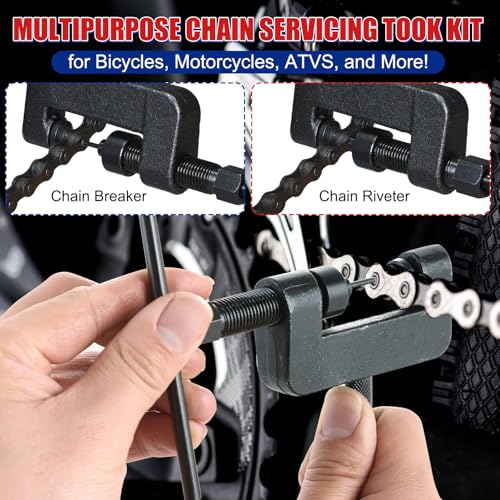 NYXOVA 20pc Chain Breaker Tool Kit with C Frame 3 Anvils 5 Break Tips, Motorcycle Chain Breaker Set, Chain Removal Tool, Chain Cutter and Riveter with Case for ATV, Bicycle, Cam and 25 to 630 Chains