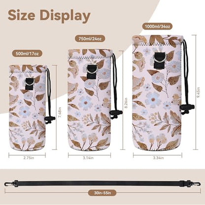 RICHEN Neoprene Water Bottle Carrier Bag with Adjustable Shoulder Strap,Insulated Water Bottle Cover for Stainless Steel/Glass/Plastic Bottles - color: BC-59, size: 750ml