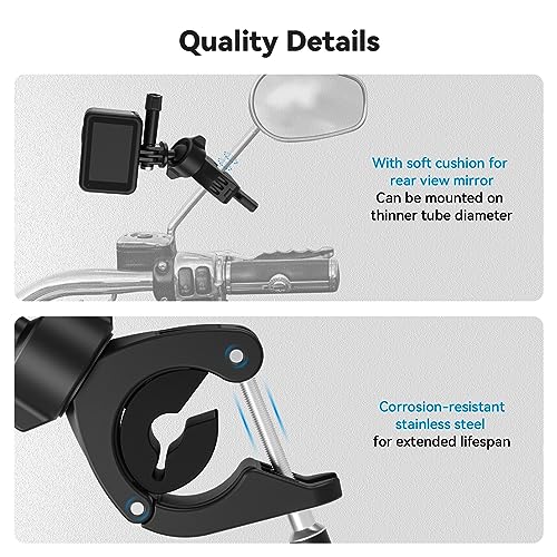 Adaptom Bike Mount+Phone Holder, 360 Rotation Camera Bicycle Motorcycle Rearview Mirror Tube Clamp for GoPro Max Hero 12 11 10 9 8 Insta360 DJI Action Accessories