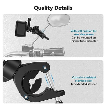 Adaptom Bike Mount+Phone Holder, 360 Rotation Camera Bicycle Motorcycle Rearview Mirror Tube Clamp for GoPro Max Hero 12 11 10 9 8 Insta360 DJI Action Accessories