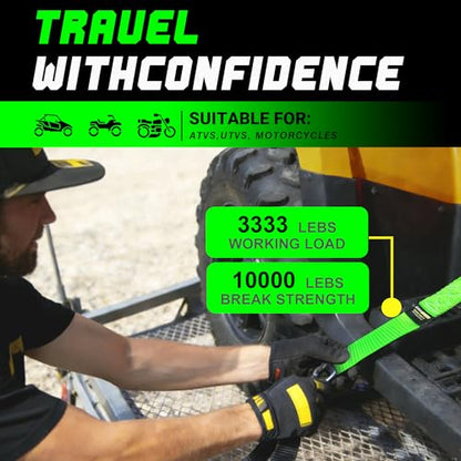 Soft Loop Tie Down Straps - 1.6'' x 17'' (4 Pack), 10000 lb Breaking Strength, Heavy Duty with Soft Loop Ends for Securing ATV, UTV, Motorcycles, Scooters, Dirt Bikes, Lawn Garden Equipment - Green - color: Green