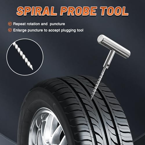 Tire Repair Puncture Tool Kit Heavy Duty Stanless Steel T-Handle Tire Repair Tool for Automobiles Motorcycles