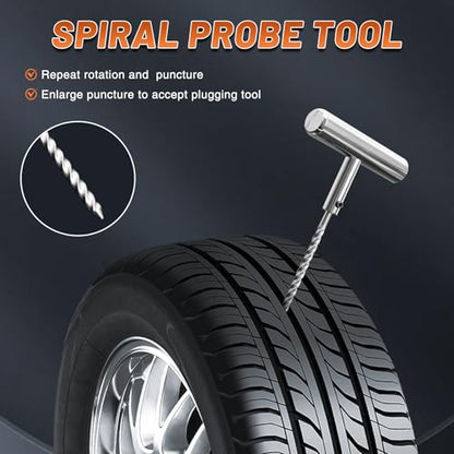 Tire Repair Puncture Tool Kit Heavy Duty Stanless Steel T-Handle Tire Repair Tool for Automobiles Motorcycles