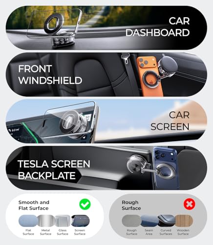 Meifigno Fits 360 ° Rotating Magsafe Car Mount for Tesla, [All-Metal & Upgraded Suction],Vacuum Magnetic Phone Holders for Your Car, Tesla Screen/Windshield/Dashboard Mount for iPhone Android