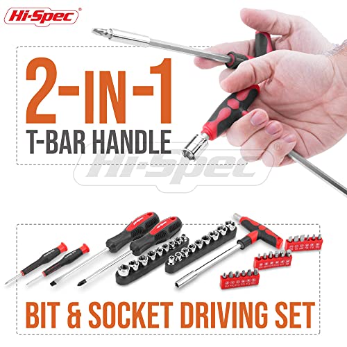 Hi-Spec 73pc Home and Garage Tool Kit Set. Essential Household and Auto Repair Tools. Includes Pliers, Sockets, Wrenches and a Hex Key Set in a Toolbox Carry Case - size: 73 PCS