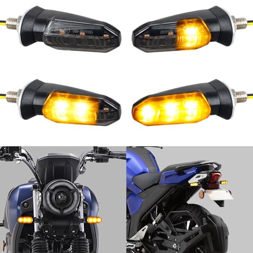 NTHREEAUTO Motorcycle LED Turn Signal Light Universal Front Rear Turn Signals Sequential Amber Blinkers Compatible with Motorbike Scooter Quad Cruiser Off Road Touring - 4PCS