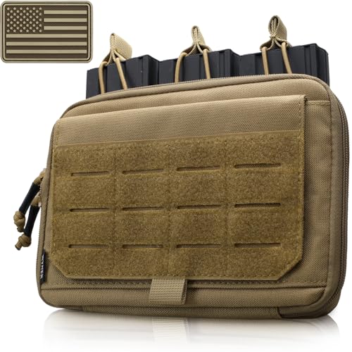 WYNEX Molle Admin Pouch of Kangaroo Style, Tactical Utility Tool Pouch with Mag/Zipper Strip Insert Modular EDC Medical Bag Organizer Attachment Patch Included - color: Khaki