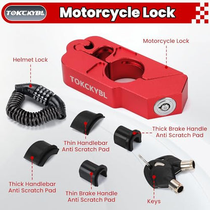 Motorcycle Lock, Heavy Duty Anti Theft Helmet, Brake and Handlebar Lock, Universal for Motorcycles, ATVs, Dirt Bikes, Mopeds, Scooters, Red - color: Red