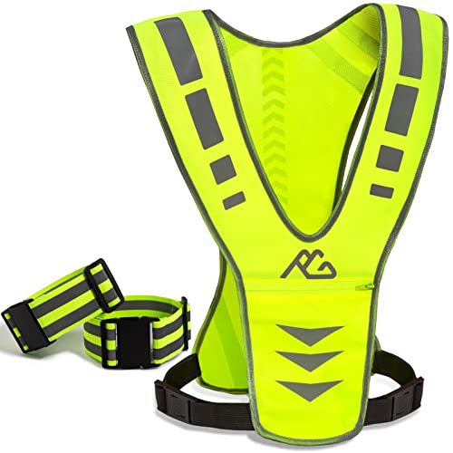 GoxRunx Reflective Running Vest Gear with Reflective Bands for Women Men Safety Reflective Vest for Walking Running Cycling at Night - color: Green
