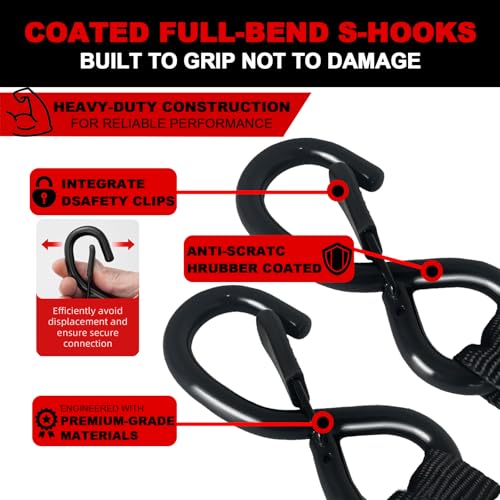 Retractable Ratchet Straps 2" x 10', Heavy Duty Auto Retract Tie Down Straps for Trailer, Motorcycle, ATV - 1654LBS Break Strength, 2 Pack