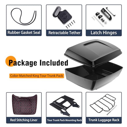 Advanblack US Stock Billiard Blue King Tour Trunk Pack, Black Mount Bracket, Top Luggage Rack, Red Trunk Pak Liners Fit for 09-Later Harley Touring, Road Glide, Street Glide Special, Electra Glide - color: Billiard Blue