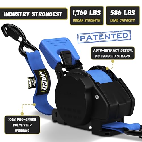 JACO Retractable Ratchet Straps - 1 in x 15 ft (4-Pack) (1,760lbs Break Strength) | Auto Self Retracting Cargo Tie Down Strap Set (Blue) - color: Blue, size: 4-Pack