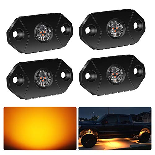 4WDKING Amber LED Rock Lights, 4 Pods IP68 Waterproof Underbody Glow Trail Rig Lamp LED Neon Lights for Truck Off Road Truck Car Boat ATV SUV Motorcycle - color: Amber, size: 4 Pods