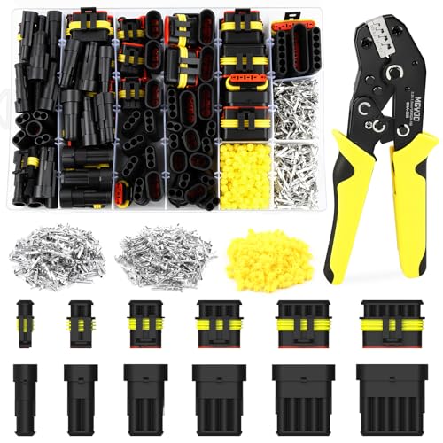 993PCS 68 Sets Automotive Weatherpack Connector Kit with Crimper 1/2/3/4/5/6 Pin Waterproof Auto Electrical Wire Connectors Weather Pack Connectors Crimping Tool 20-14 AWG - size: 1-6pin-68Pack