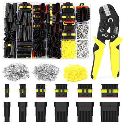 993PCS 68 Sets Automotive Weatherpack Connector Kit with Crimper 1/2/3/4/5/6 Pin Waterproof Auto Electrical Wire Connectors Weather Pack Connectors Crimping Tool 20-14 AWG - size: 1-6pin-68Pack