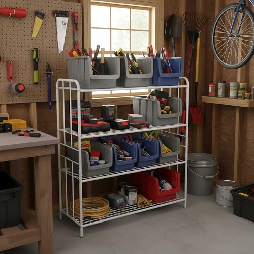 HOSY 4-Tier Metal Shoe Rack, Adjustable Shoe and Boot Storage Rack, Free Standing Utility Shelf (White) - color: White