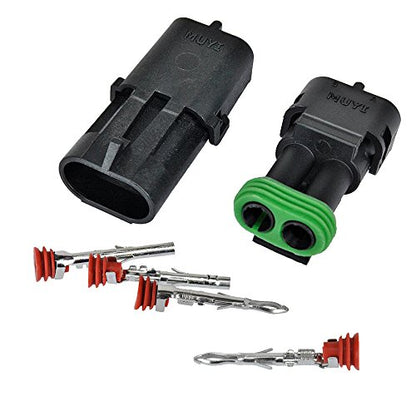 MUYI 10 Kit 2 Pin Weather Pack Connector for 20-14 AWG Wire Harness 2.5mm Series Automotive Electrical Plugs - size: 2pin connector(10 sets)