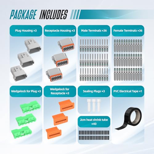 12 Pin DT Connector Kit Gray Waterproof Deutsch Automotive Connectors Kit with Solid Terminals and Sealing Plugs for Car Truck Motorcycle Marine Wiring 14–20 AWG，3 Sets - size: 12 Pin 3 Sets