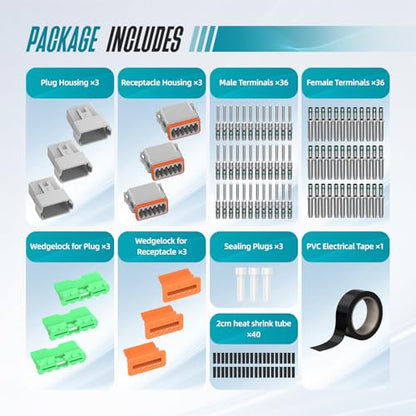12 Pin DT Connector Kit Gray Waterproof Deutsch Automotive Connectors Kit with Solid Terminals and Sealing Plugs for Car Truck Motorcycle Marine Wiring 14–20 AWG，3 Sets - size: 12 Pin 3 Sets