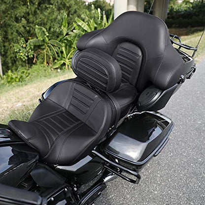SLMOTO Hammock Driver Passenger Seat with Rider Backrest and King Tour Trunk Backrest Pad fit for Harley Touring Road King Street Electra Glide 2014-2023 - color: B# Red
