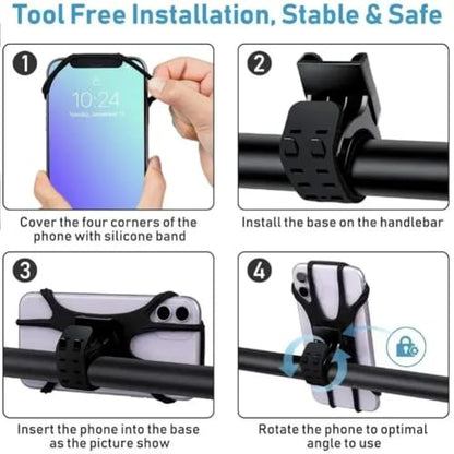 360° Rotatable Anti-Shake Bike Phone Mount Silicone Universal Secure Holder for Motorcycle E-Bike Navigation (Black) - color: black