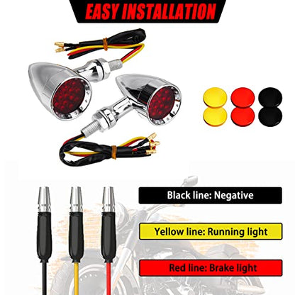 DREAMIZER 2pcs Chrome Bullet 15 LEDs Motorcycle Turn Signal Lights Front and Rear Indicator Lamps Compatible with Harley Honda Yamaha Cruiser Softail Sportster Street bike Chopper Bobber - color: Chrome#2