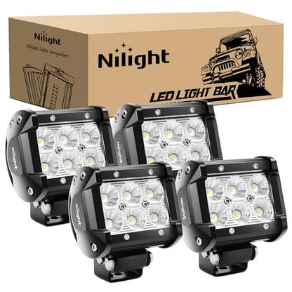 Nilight LED Pods 4PCS 18W 1260lm Flood LED Light Bar Driving Fog Light Off Road Lights Work Light 24V 12V For Motorcycles Van Camper Wagon Car Pickup ATV UTV SUV Truck Boat, 2 Years Warranty - size: 4 LED Pods without Wiring Harness