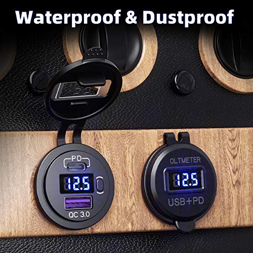 Qidoe 2 Pack PD3.0 20W and QC3.0 18W USB C Car Charger With LED Voltmeter and ON/Off Switch for Boat, RV, Truck, Golf Cart, Motorcycle