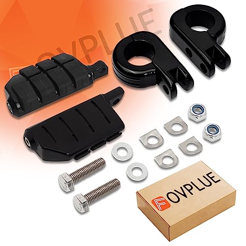 FOVPLUE 1.25" Highway Footpegs, Adjustable Footrest w/Mounting P-Clamps for Harley Touring Softail Dyna Sportster Honda Kawasaki Suzuki Yamaha Indian Victory w/1-1/4" Engine Guard, Gloss Black#3 - color: GLOSS BLACK P-CLAMPS