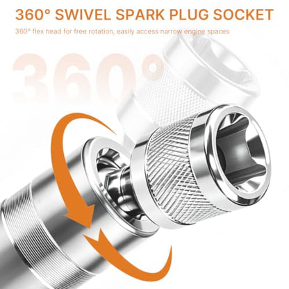 14mm&16mm Magnetic Swivel Spark Plug Socket Set- Thin Wall 3/8" Drive 12 Point Standard Spark Plug Sockets Removal Tool - CR-V Steel Made For Motorcycle, Car, SUV, BMW, Nissan, Mini, Mercedes (Silver) - color: Silver